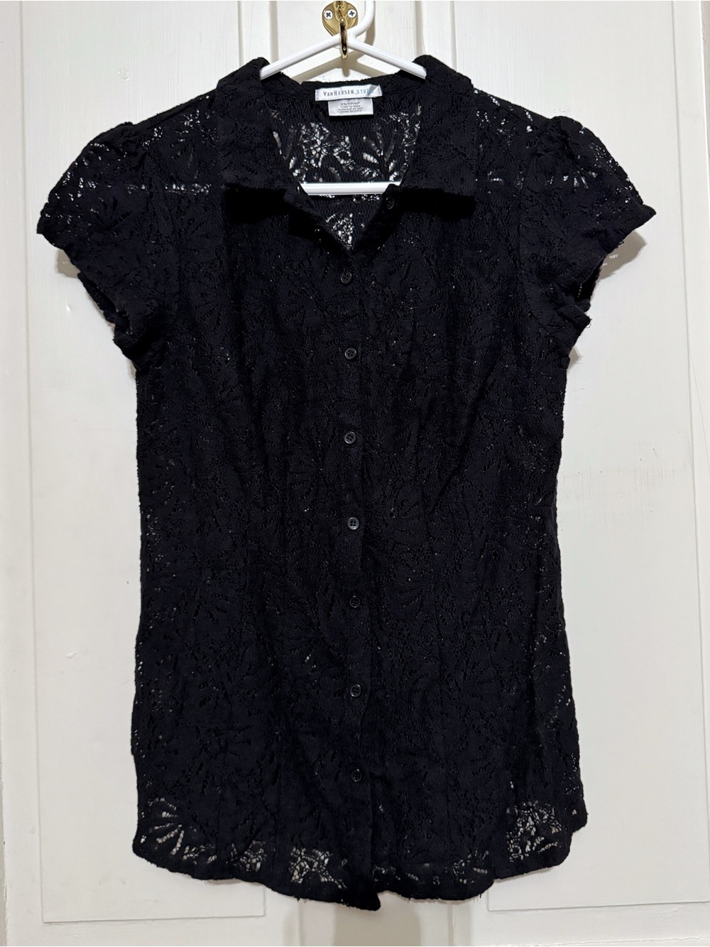 Van Heusen Black Lace Button-Front Women's Top Size XS